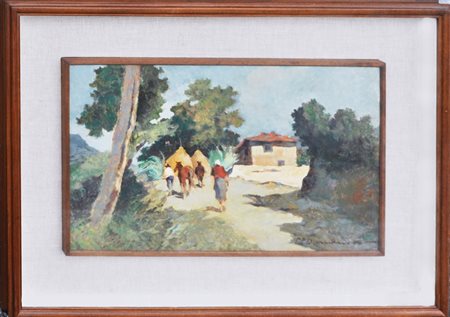 CARLO DOMENICI Case toscane Olio su faesite cm. 32x53 Firma in basso a destra...