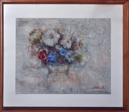 M. CATELLINI Vaso con fiori Tecnica mista su carta cm. 45x60 Firma in basso a...