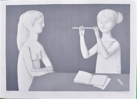 ANTONIO BUENO Lezione di musica Litografia in b/n es. p.d.a cm. 50x70 Firma...