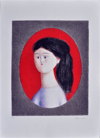 ANTONIO BUENO Figura Litografia a colori es. p.d.a cm. 70x50 Firma in basso a...