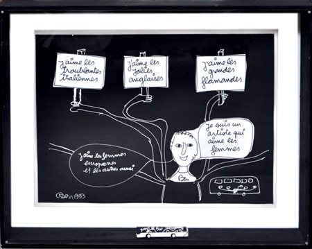 BEN VAUTIER Bruxelles bus, 1993 Pittura e oggetto su cartoncino in teca di...