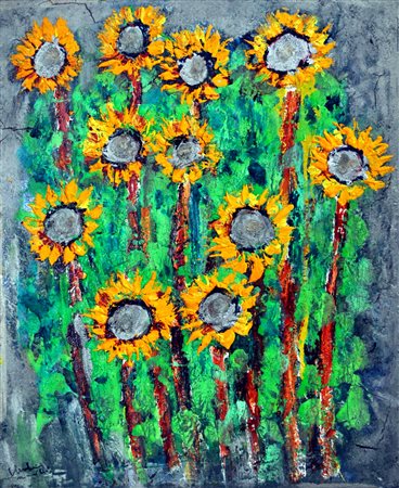 MAURILIO COLOMBINI Girasoli Olio su tela cm. 90x70 Firma in basso a sinistra...