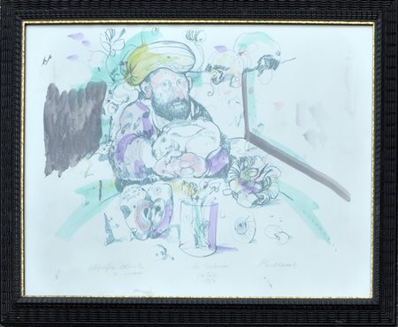 ANTONIO POSSENTI Senza titolo, 1983 Litografia colorata a mano cm. 50x72...