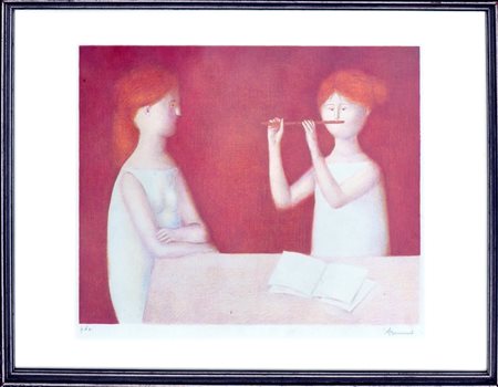 ANTONIO BUENO Lezione di musica Litografia a colori cm. 50x70 es. P.d.A....