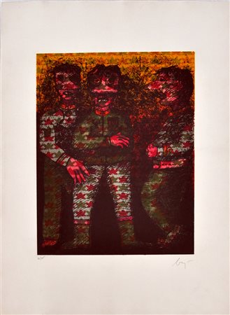 ENRICO BAJ Senza titolo Acquaforte a colori es. 68/75 cm. 73,5x52,5 Firma in...