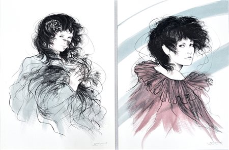 RICCARDO BENVENUTI Ragazze Lotto unico di due litografie colorate a mano...