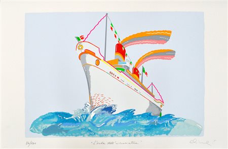 LUCA ALINARI L’onda dell’incrociatore Serigrafia polimaterica cm. 70x100 es....