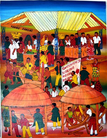 MAURUS MALIKITA Karibu Sokoni Acrilici su tela cm. 118x92 Firma in basso a...