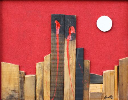 Pierluigi De Lutti Monfalcone 1959 Doppia ferita 2001 Applicazioni legno su...