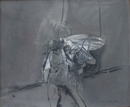 Sergio Saroni Torino 1935 Figura con cavalletta 1964 Tecnica mista su tela...