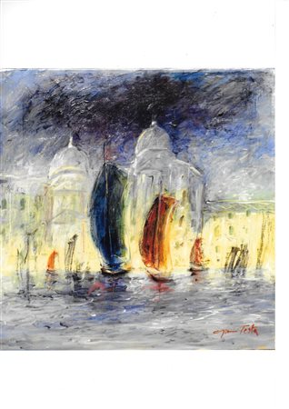 Gianni Testa Roma 1936 venezia 2009 olio su tela 40x40 Certificato di...