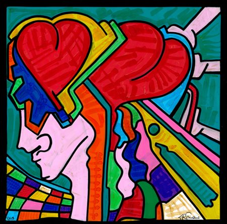 GIOVANNI TRIMANI ROMA 1974 AMORI 2015 ACRILICO SU LINEOLEUM 35x35x3...