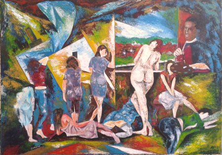 Romeo Mesisca Roma 1944 La casa delle modelle 2014 Acrilico e spatola su tela...