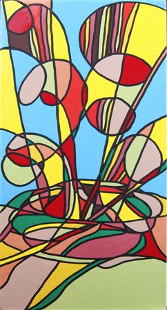 Gennaro Mele Napoli 1972 Il gioco del vulcano 2015 smalto su tela 40x20...