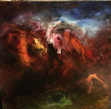 Gianni Testa Roma 1936 Bradi innamorati 2014 olio su tela 30x30 Certificato...