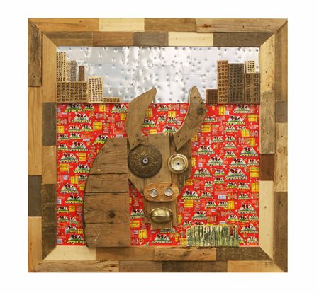 Lele De Bonis torino 1980 mangia che ti passa 2015 assemblaggio 80x80x5