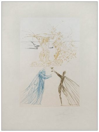 SALVADOR DALI’ 1904 - 1989 Senza titolo Incisione a puntasecca a colori su...