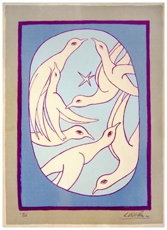 GIUSEPPE VIVIANI 1898 - 1965 Uccelli bianchi 1963 Litografia a 4 colori...