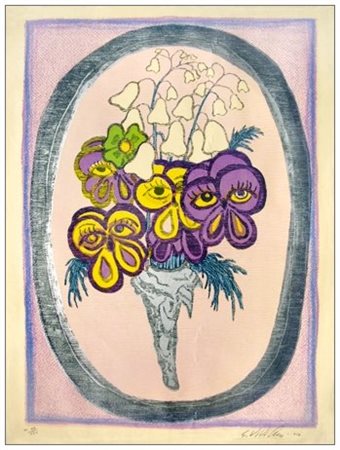 GIUSEPPE VIVIANI 1898 - 1965 Fiori 1964 Litografia a 6 colori es.48/170....