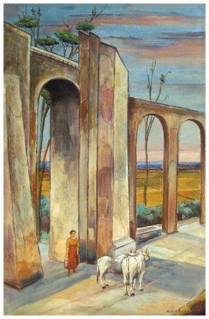 NELLO GENTILINI 1895 - 1981 Via dei condotti per Asciano Pisano Olio su tela...