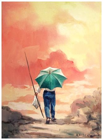 ANCHISE PICCHI 1911 - 2007 Pescatore di mazzacchera Olio su tavola 40 x 30....