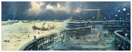 GIO BATTA LEPORI 1911 - 2002 Nubifragio alla terrazza Olio su tavola 80 x...