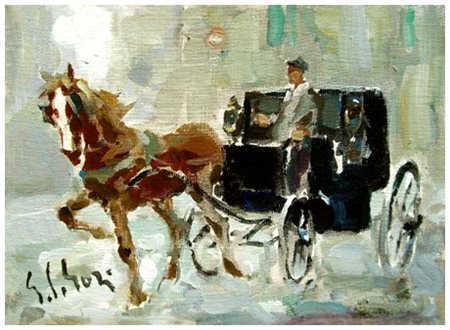 GINO PAOLO GORI 1911 - 1991 Dopo la pioggia Olio su cartone telato 18 x 24....