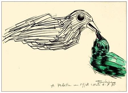 ALDO TURCHIARO 1929 Senza titolo 1975 T.m. su carta 16 x 22. Dedica in b. al...