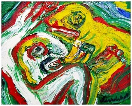 BENGT LINDSTROM 1925 - 2008 Les Lutteurs 1984 ca. Olio su tela 33 x 41. Firma...