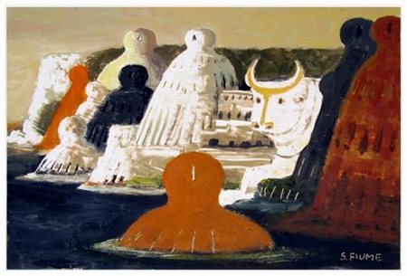 SALVATORE FIUME 1915 - 1997 Isola 1993 Olio su masonite 36 x 54. Firma in b....