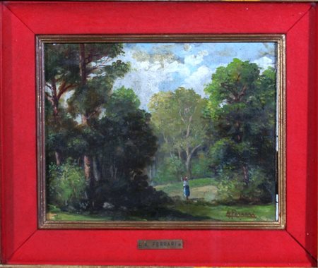 FERRARI ARTURO "Paesaggio" Olio su tavola cm. H: 21.00 L: 26.00 Firma in...