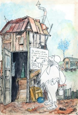 FELLINI FEDERICO (Rimini 1920 - Roma 1993) "Figura con casa" 1975 China e...