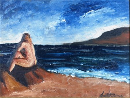 BARTOLINI LUIGI (Cupramontana 1892 - Roma 1963) "Figura sullo scoglio" Olio...