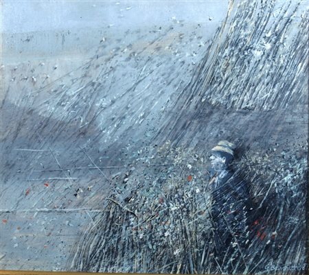 BANCHIERI GIUSEPPE (Milano 1927 - Massa Carrara 1994) "Figura nel paesaggio"...