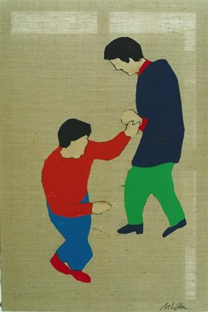 LODOLA MARCO (Dorno Pavia 1955) "Dancer" Carta dipinta applicata su tela...