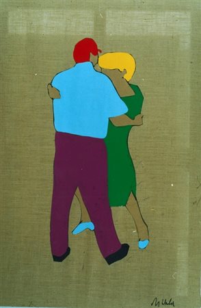 LODOLA MARCO (Dorno Pavia 1955) "Coppia che balla" Carta dipinta applicata su...