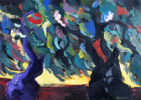 TERRUSO SAVERIO (Monreale 1939 - Milano 2003) "Raccolta" Acrilico su faesite...