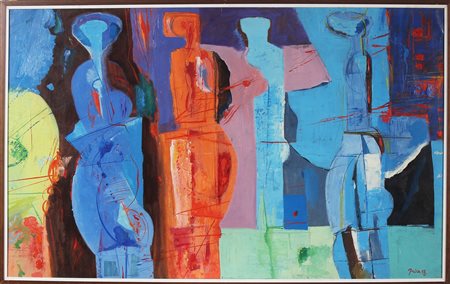 PRICA ZLATKO (1916 - 2003) Giorno di festa. 1958. Olio su tela . Cm 130,00 x...