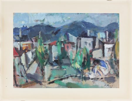 STAGNOLI ANTONIO (n. 1922) Paesaggio. 1957. Tecnica mista su carta. Cm 49,00...