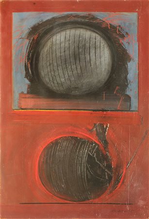 SCANAVINO EMILIO (1922 - 1986) Presenza passive e attive. 1965. Olio su...