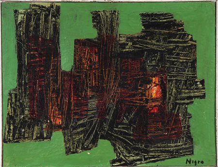 NIGRO MARIO (1917 - 1992) Blocco. 1959. Olio su tela . Cm 50,00 x 70,00....