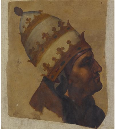 Anonimo (XIX secolo) Ritratto di Papa Celestino V Frammento di Olio su tela...
