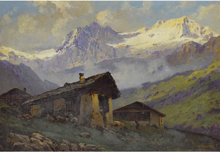 Romolo Liverani (Faenza 1809–1872) Paesaggio montano Olio su compensato...