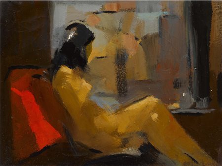 Edoardo Krumm (Torino 1916-Milano 1993) Nudo femminile Olio su tela Firmato...