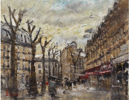 Lucio Cargnel (Treviso 1903-Milano 1998) Scorcio milanese Olio su tela...