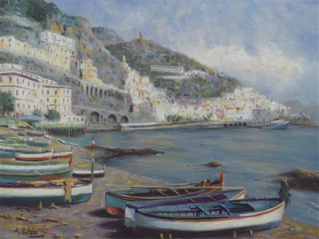 Gaetano Vitale (XX secolo) Marina Olio su tela Firmato Misura 30x40 cm