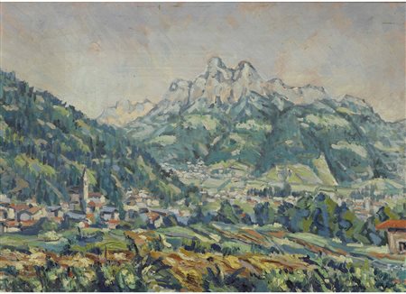 Firma illeggibile (XX Secolo) Paesaggio montano Olio su tela Firmato Misura...