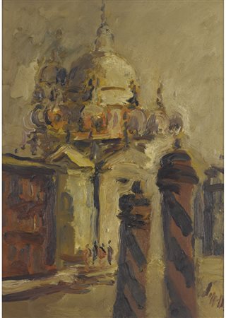 Firma illeggibile (XX secolo) Venezia Olio su tela Firmato Misure 70x50 cm