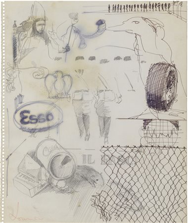 Lorenzo Mazza (Crema 1952) Composizione Tecnica mista (China e matita su...