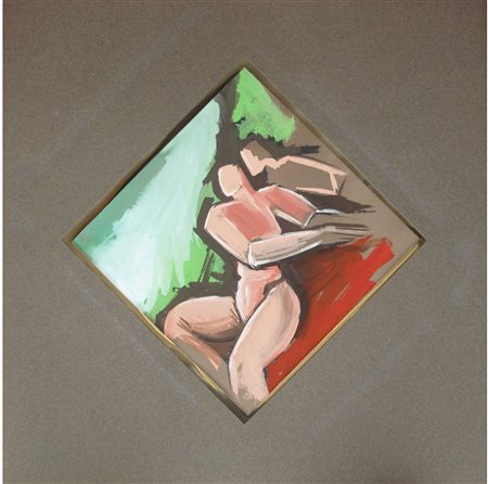 Giorgio Manzali Nudo sdraiato Tempera su carta Misura 22x22,5 cm